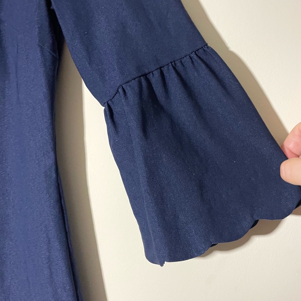 J.McLaughlin “Elle” Navy 3/4 Bell Sleeve Dress Scalloped Hem - Picture 7 of 11
